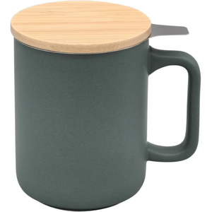 Tasse à thé avec filtre et sous-verre en bambou - vert