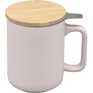 Tasse à thé avec filtre et sous-verre en bambou - rose pâle