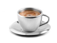 Koffietas met schoteltje inox dubbelwandig 120ml