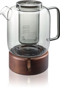 Theekan glas met zeef 1500ml + theepot warmer Trevio (1/2)
