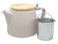 Theekan porselein grijs met stalen filter en bambou deksel 500ml