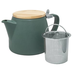 Theekan porselein groen met stalen filter en bambou deksel 500ml