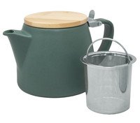 Theekan porselein groen met stalen filter en bambou deksel 500ml